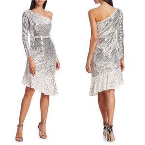 Marchesa Notte Sequin One-Shoulder Sheath Dress
Size 6